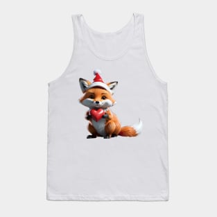 Fox in Santa's hat with a red heart. Funny Christmas animals /1 Tank Top